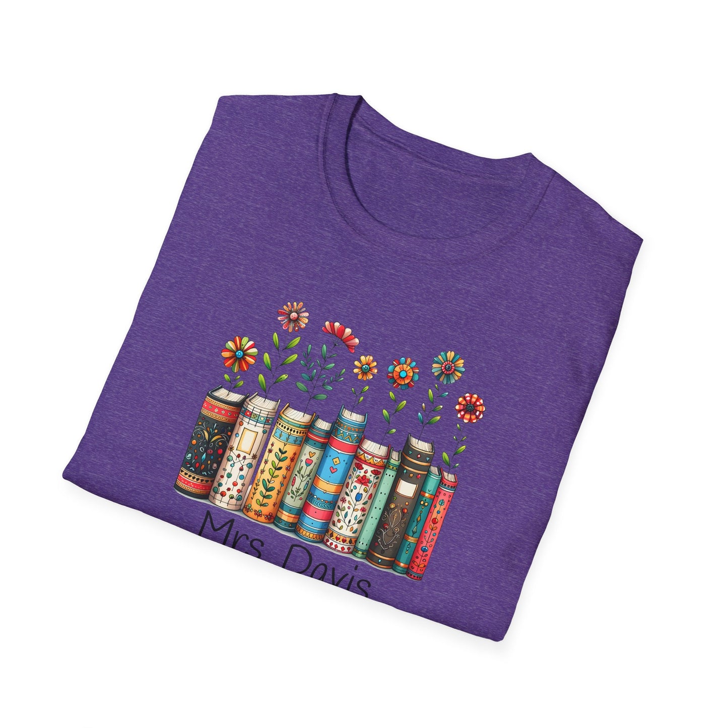 Personalized Floral Book Shirt – Custom Name Book Lover T-Shirt – Teacher & Librarian Gift – Book Stack with Flowers Tee