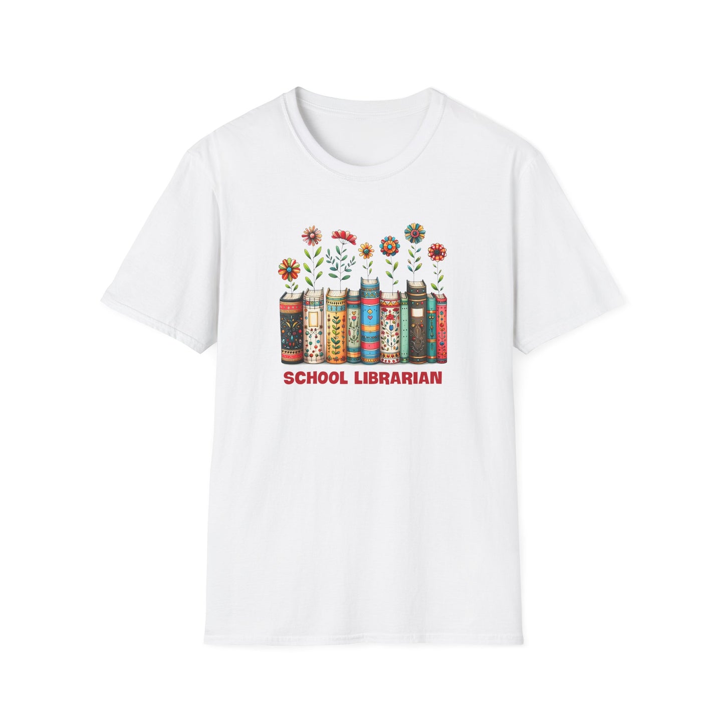 School Librarian Floral Books T-Shirt