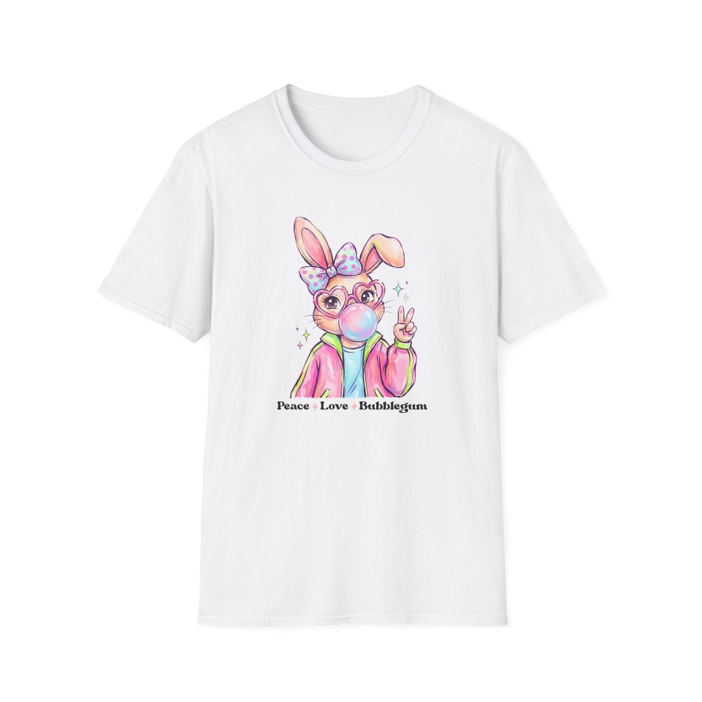 Peace Love Bubblegum Bunny Shirt, Cute Easter Bunny Tee, Kawaii Rabbit Graphic T-Shirt, Pastel Spring Outfit, Coquette Bunny Easter Shirt for Women