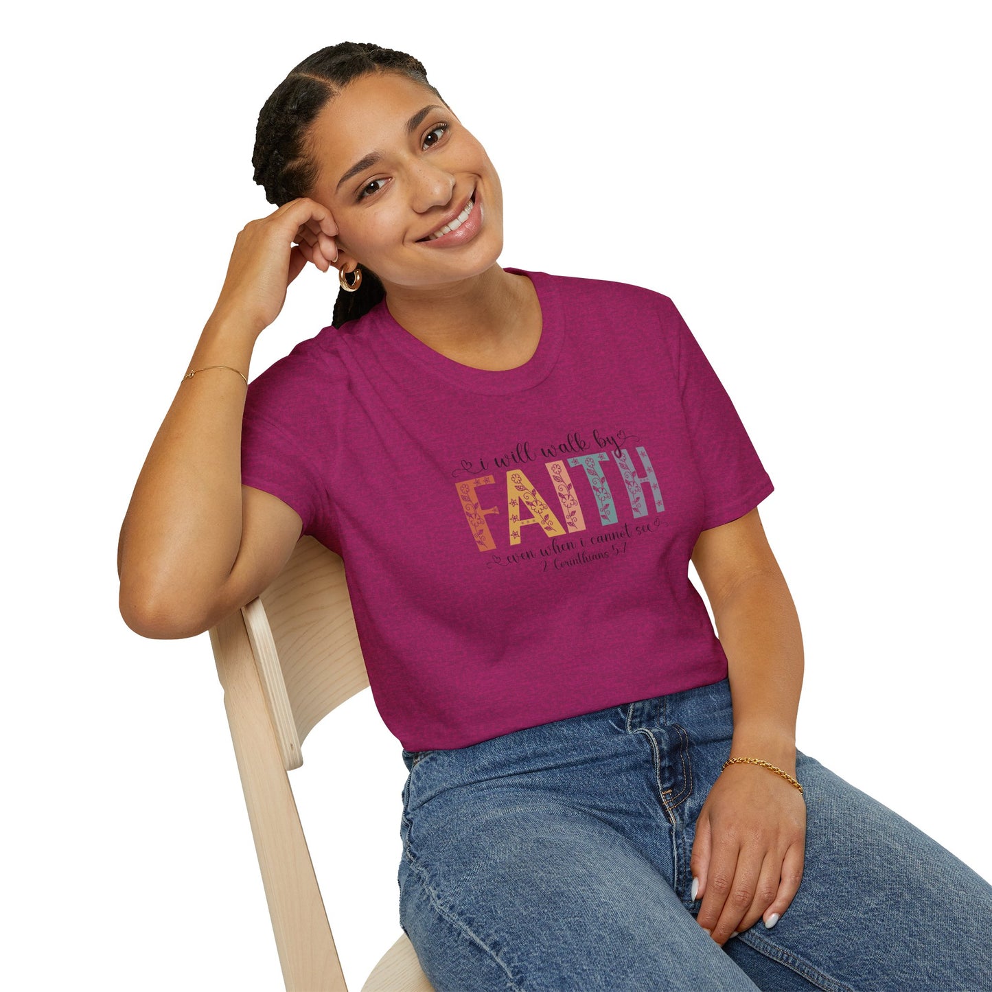 Faith Floral T-Shirt — "I will walk by FAITH" Inspirational Christian Tee