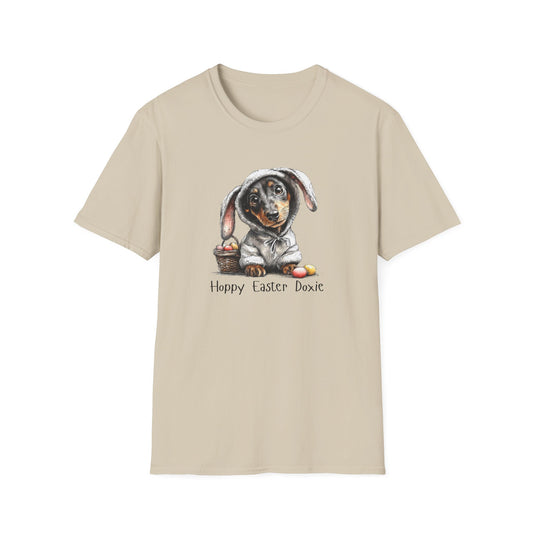 Easter Dachshund T-Shirt — "Hoppy Easter Doxie" Cute Dog Bunny Tee