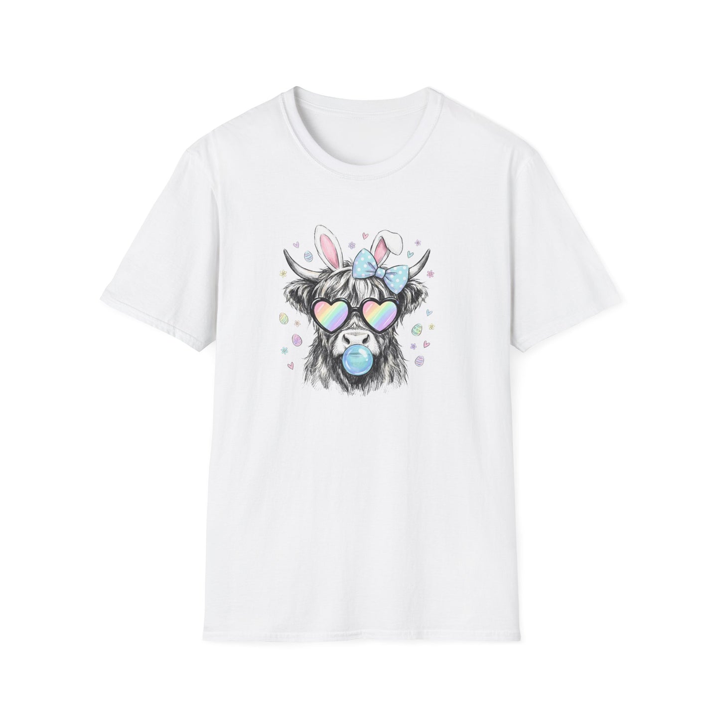 Cute Cow Tee — Heart Sunglasses, Bunny Ears & Bubblegum Graphic T-Shirt