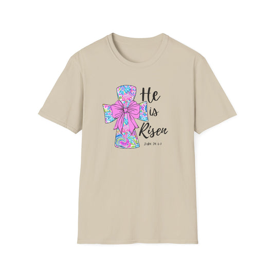 Floral Cross Easter Shirt, He Is Risen T-Shirt, Christian Easter Tee, Faith Shirt, Religious Spring Shirt, Cute Bow Cross Shirt