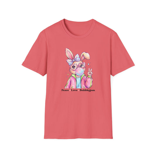 Peace Love Bubblegum Bunny Shirt, Cute Easter Bunny Tee, Kawaii Rabbit Graphic T-Shirt, Pastel Spring Outfit, Coquette Bunny Easter Shirt for Women