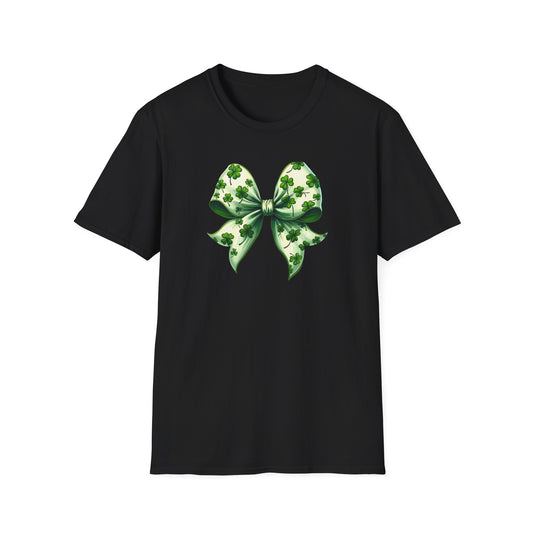 St. Patrick's Shamrock Bow T-Shirt — Green Clover Ribbon Tee