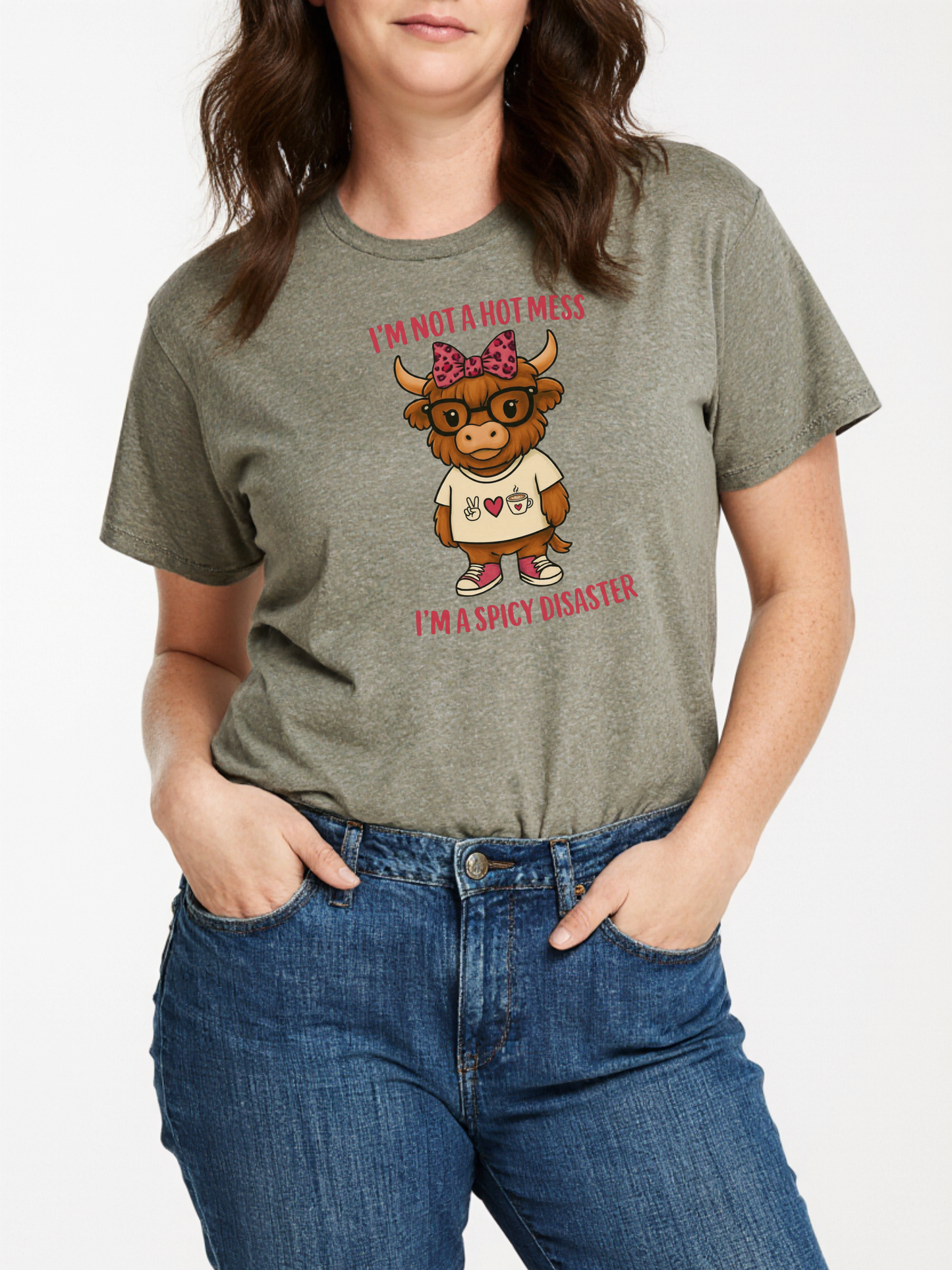 Spicy Disaster Highland Cow Tee – Funny Graphic Shirt for Sassy Souls