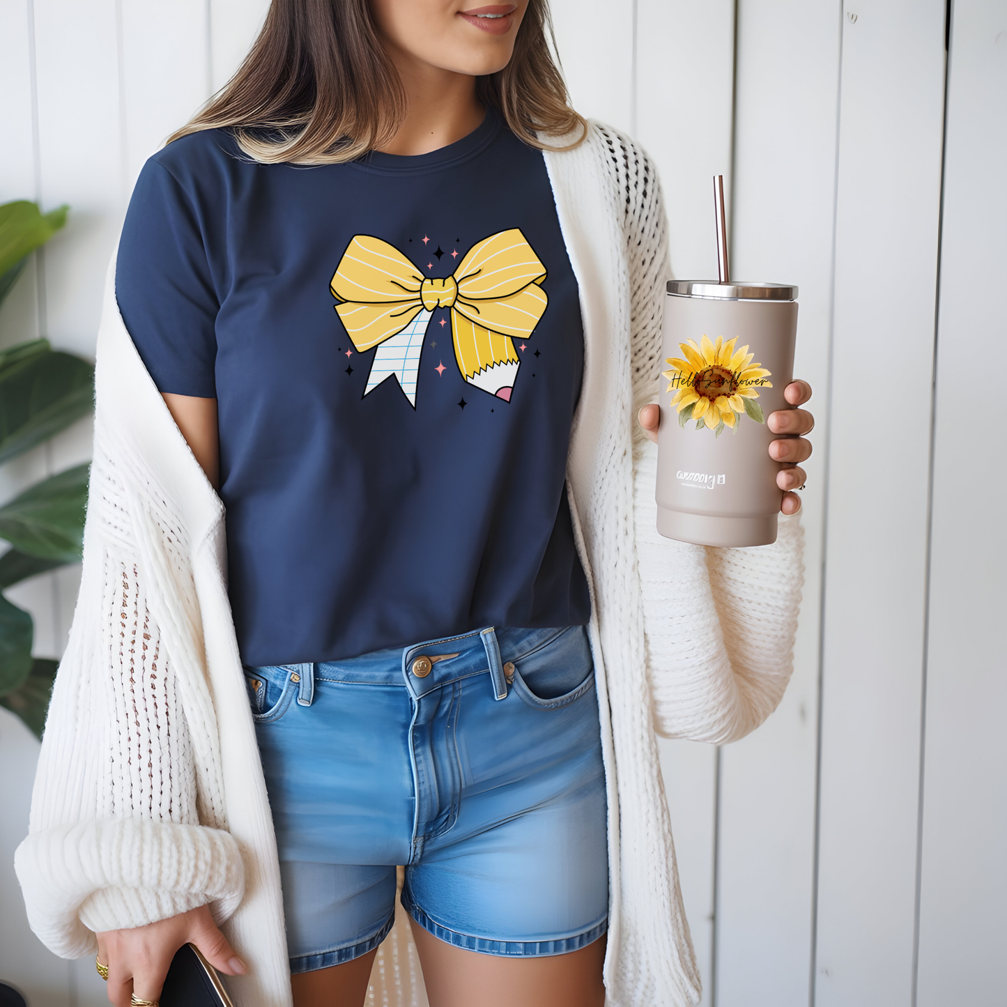 Yellow Bow Graphic T-Shirt — Cute Ribbon Illustration Tee