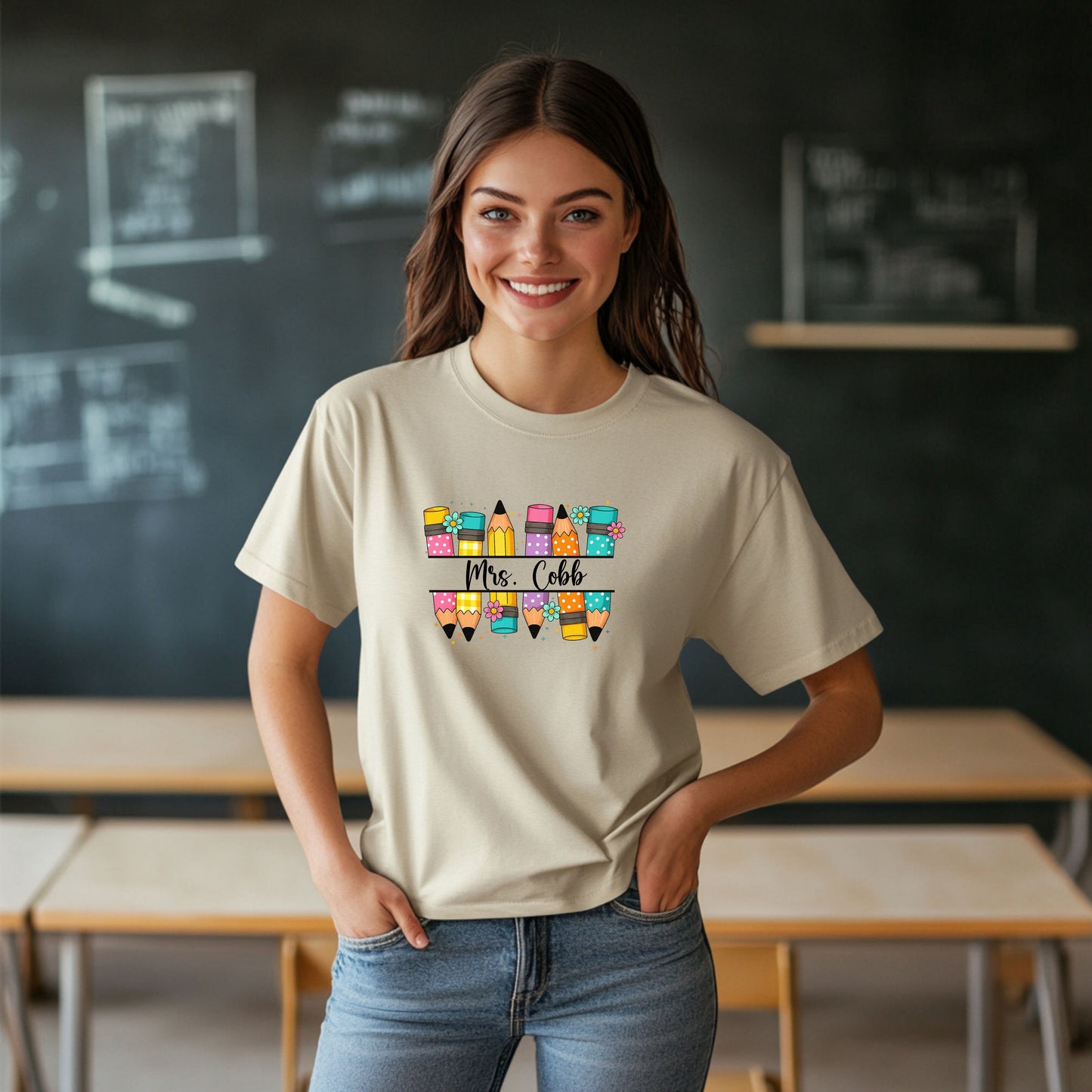 Personalized Pencil Graphic T-Shirt – Cute Back to School Teacher Tee