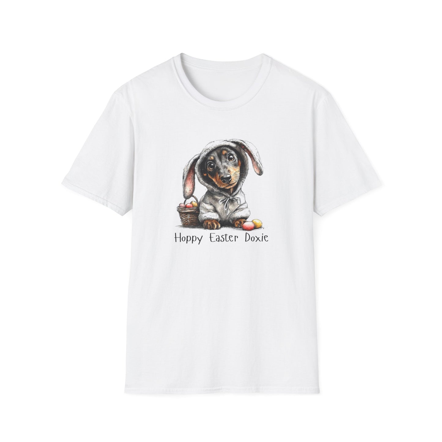 Easter Dachshund T-Shirt — "Hoppy Easter Doxie" Cute Dog Bunny Tee