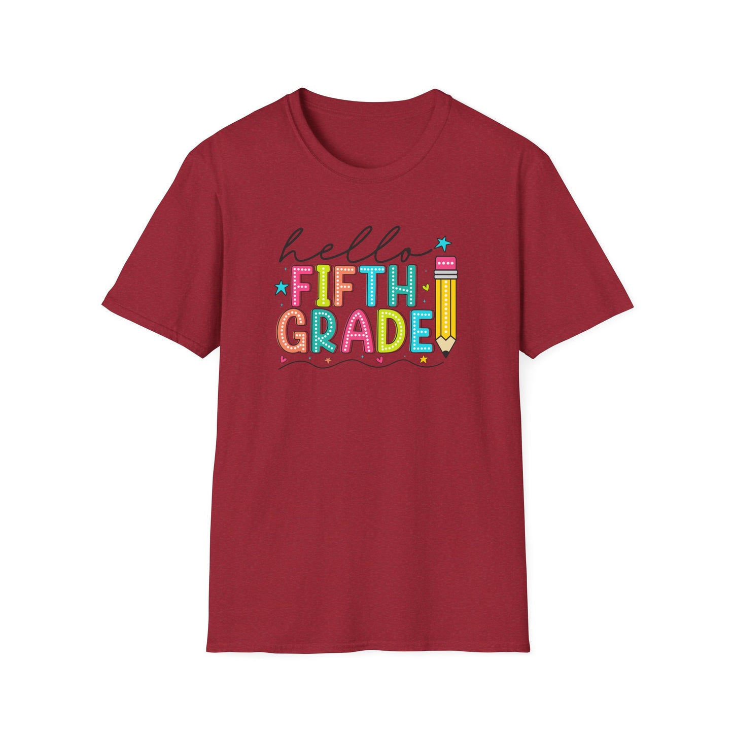 Hello Fifth Grade Pencil T-Shirt — Colorful Back-to-School Cute School Spirit Tee
