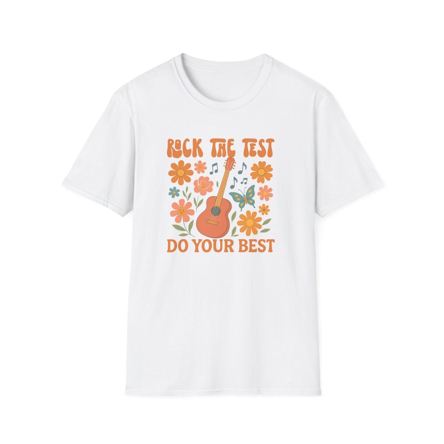 Rock the Test Guitar T‑Shirt — Do Your Best Retro Floral Tee - State Testing Teacher Tee