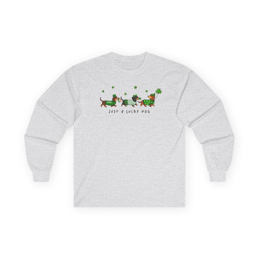 Long Sleeve Tee — 'Just a Lanky Dog' Dachshund St. Patrick's Day Graphic