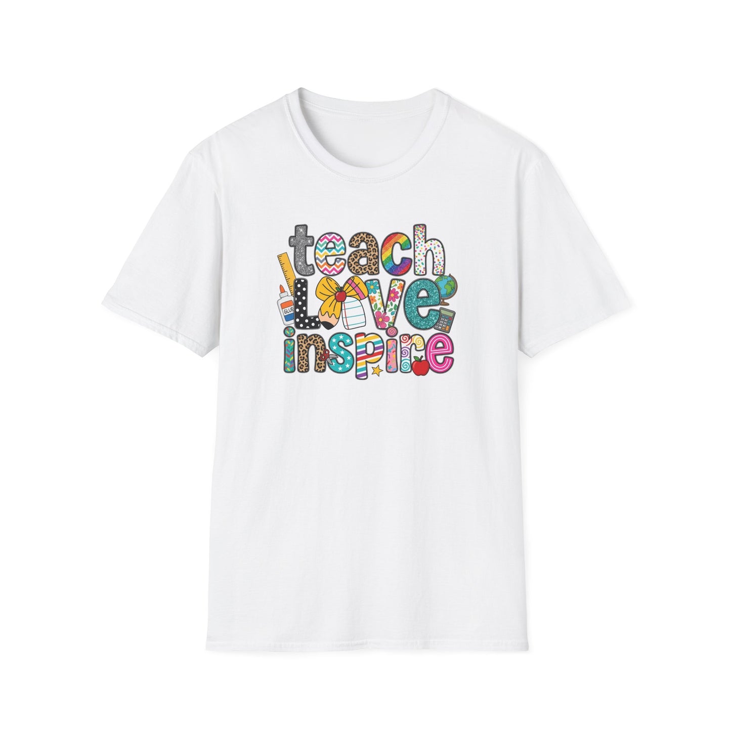 Teach Love Inspire Shirt – Cute Teacher T-Shirt – Colorful Classroom Graphic Tee – Teacher Appreciation Gift