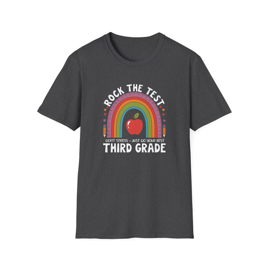 3rd Grade State Testing Teacher Shirt – “Rock The Test - Third Grade” Graphic Tee, Cute Educator T-Shirt, Funny Classroom Apparel
