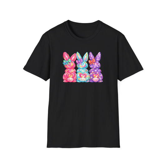 Easter Pastel Bunny Trio T-Shirt — Colorful Spring Bunny Graphic Tee
