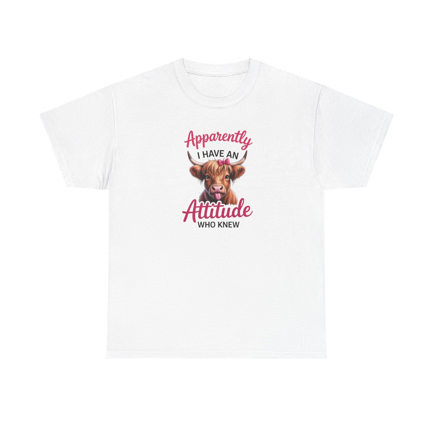 Funny Cow Shirt – “Apparently I Have An Attitude Who Knew” – Cute Highland Cow Tee – Sassy Cowgirl Graphic Shirt