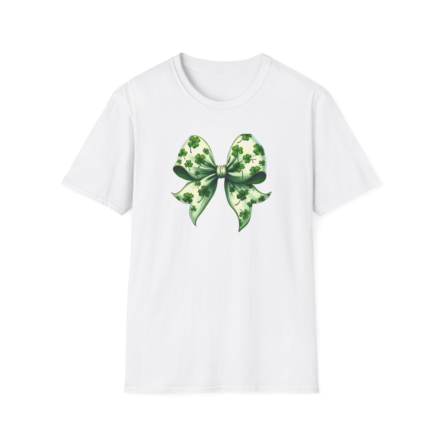 St. Patrick's Shamrock Bow T-Shirt — Green Clover Ribbon Tee