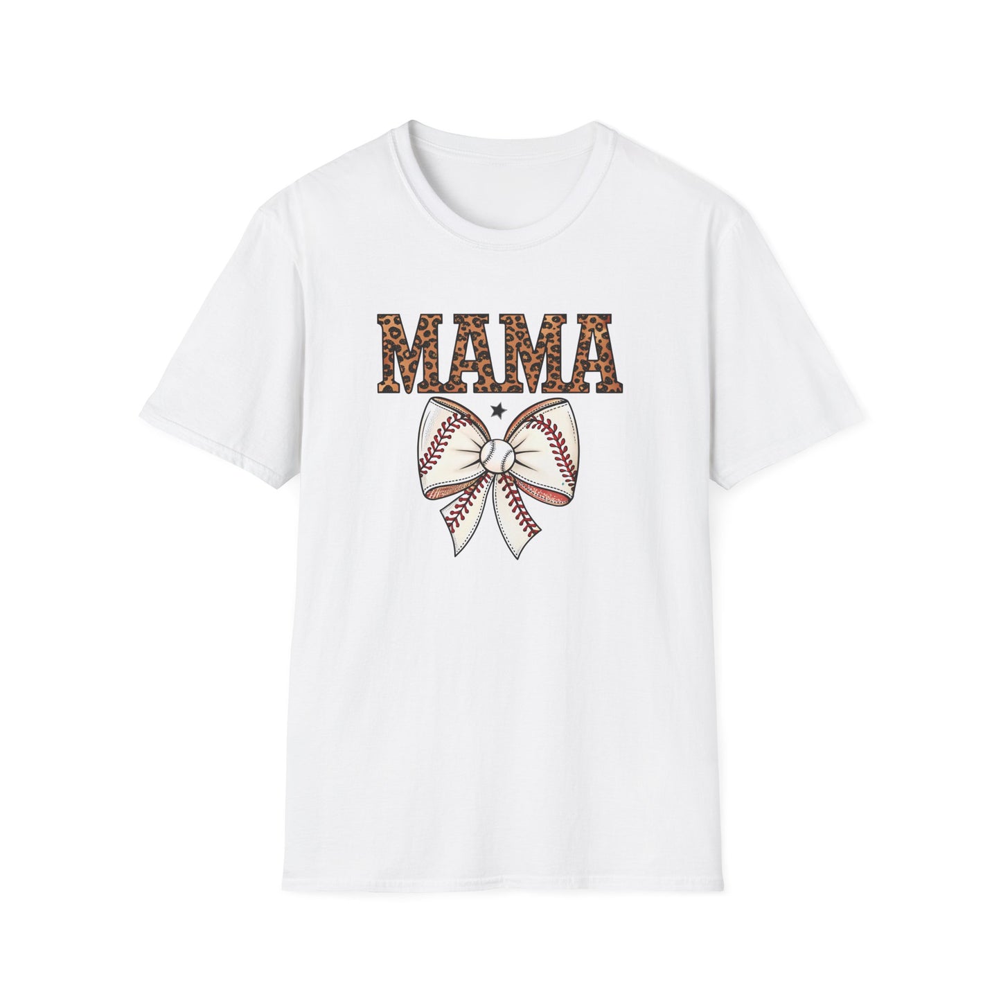Leopard Baseball Mama Bow Shirt – Cute Coquette Style Sports Mom Tee | Trendy Game Day Baseball Mom Graphic T-Shirt