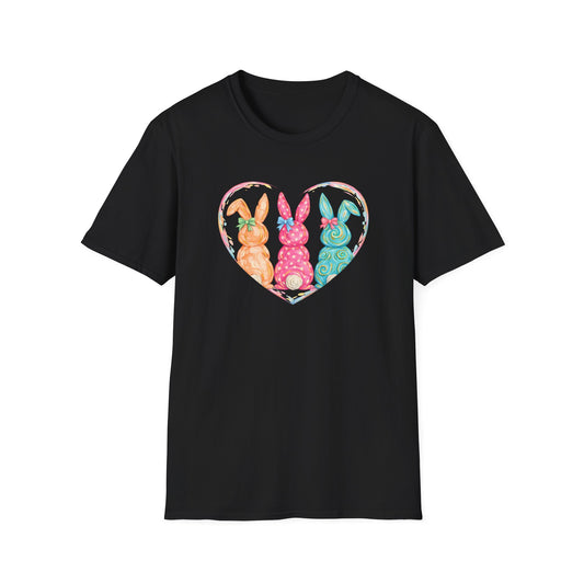 Pastel Easter Bunny Heart Tee – Cute Spring Graphic T-Shirt, Trendy Bunny Lover Shirt, Colorful Easter Outfit Top