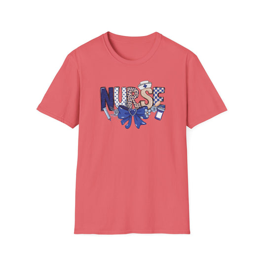 Nurse Ribbon & Icons T-Shirt — Cute Blue Nurse Graphic Tee