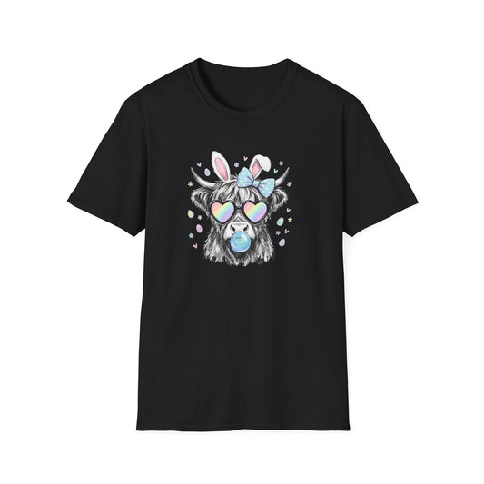 Cute Cow Tee — Heart Sunglasses, Bunny Ears & Bubblegum Graphic T-Shirt