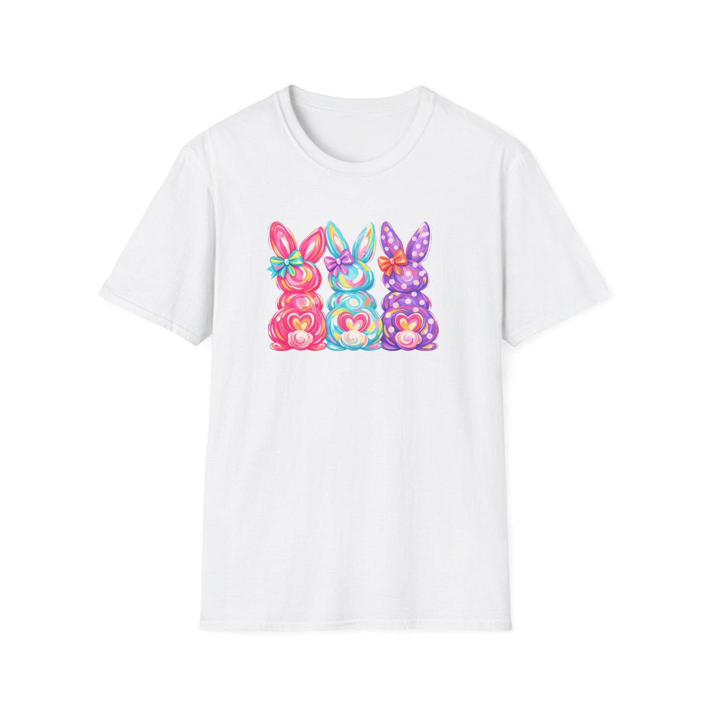 Easter Pastel Bunny Trio T-Shirt — Colorful Spring Bunny Graphic Tee