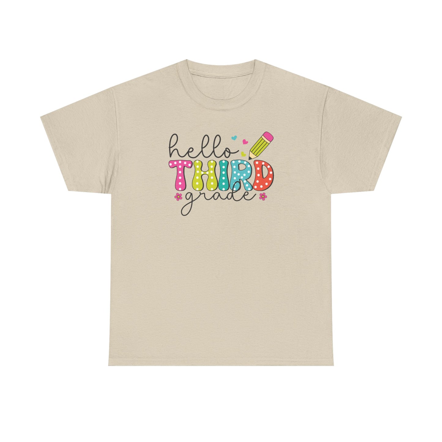 Hello Third Grade T-Shirt - Cute Back-to-School Tee with Colorful Pencil Design - Teacher Team Tee