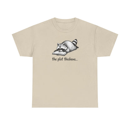Raccoon "The Plot Thickens" Graphic Tee - Funny Book Lover Tee