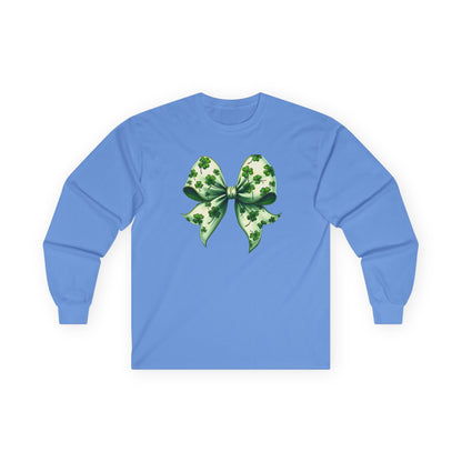 St. Patrick's Shamrock Bow Long Sleeve Tee