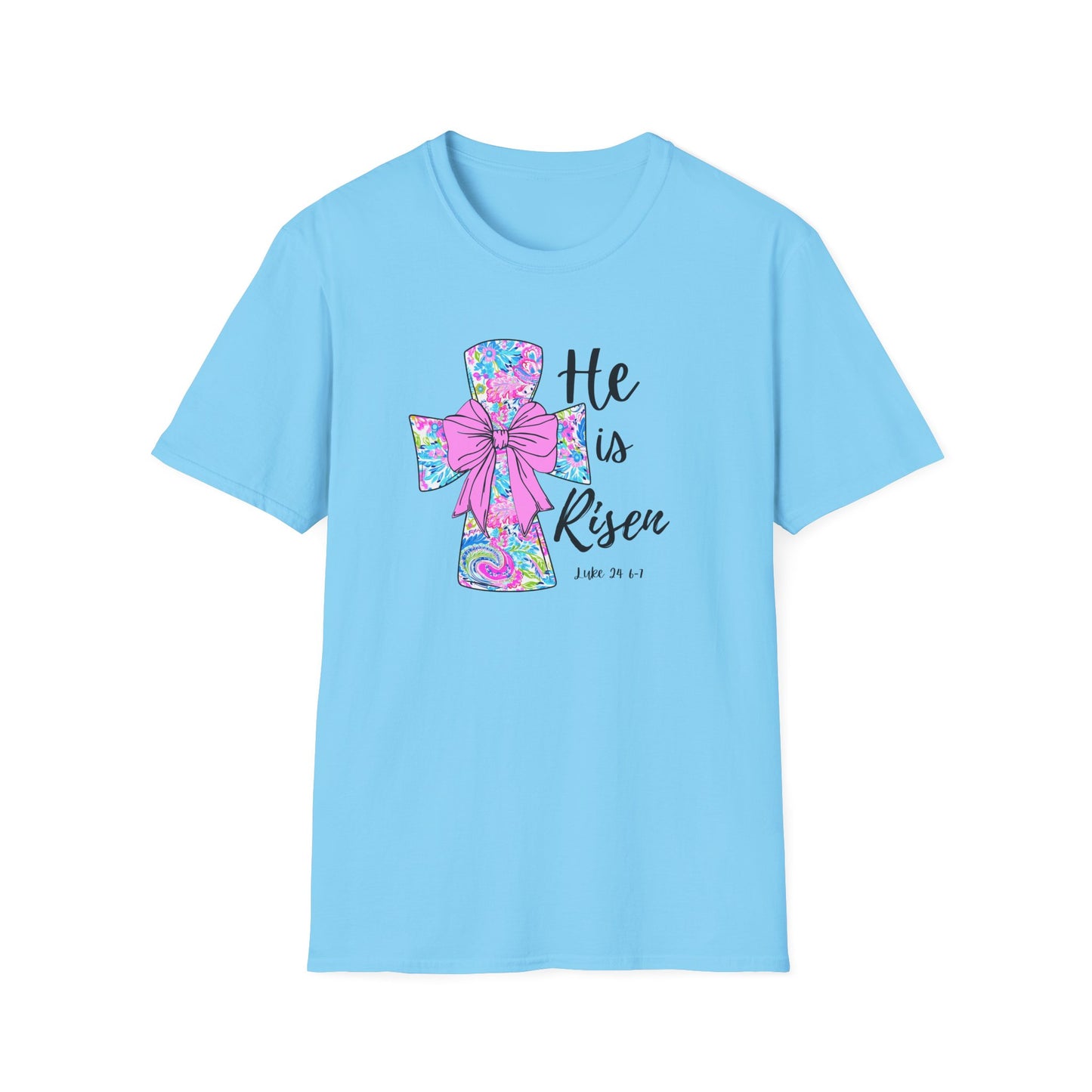 Floral Cross Easter Shirt, He Is Risen T-Shirt, Christian Easter Tee, Faith Shirt, Religious Spring Shirt, Cute Bow Cross Shirt