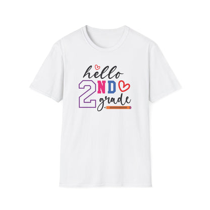 Hello Grade Teacher Shirts | Retro Back to School Graphic Tees | Preschool, Pre-K, Kindergarten, First, Second & Third Grade Teacher Shirt | Gildan 64000 Softstyle Tee