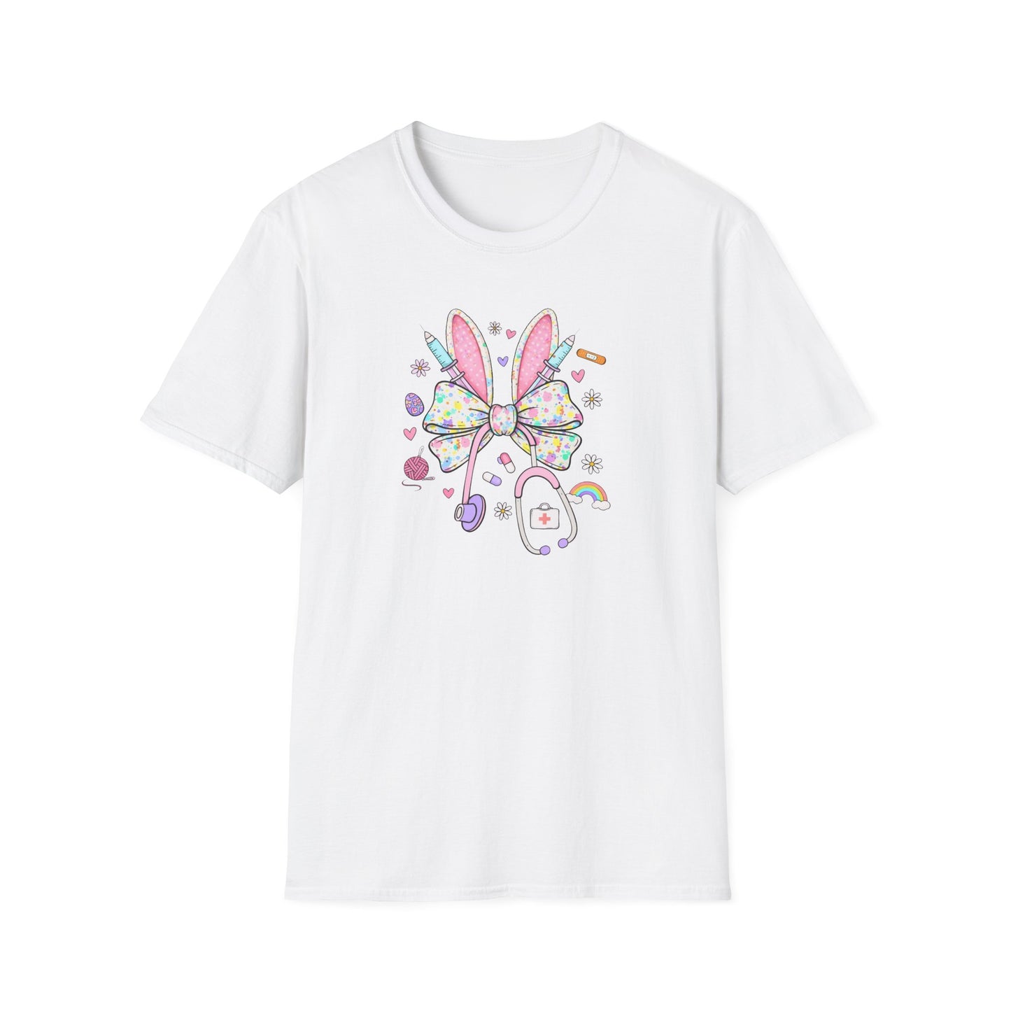 Easter Bunny Bow T-Shirt — Pastel Cute Bunny & Candy Graphic