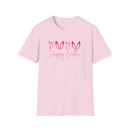 Happy Easter Bunny Ears Shirt, Minimalist Easter Shirt for Women, Cute Spring Graphic Tee, Pink Bunny Ear Easter Outfit, Pastel Holiday T-Shirt