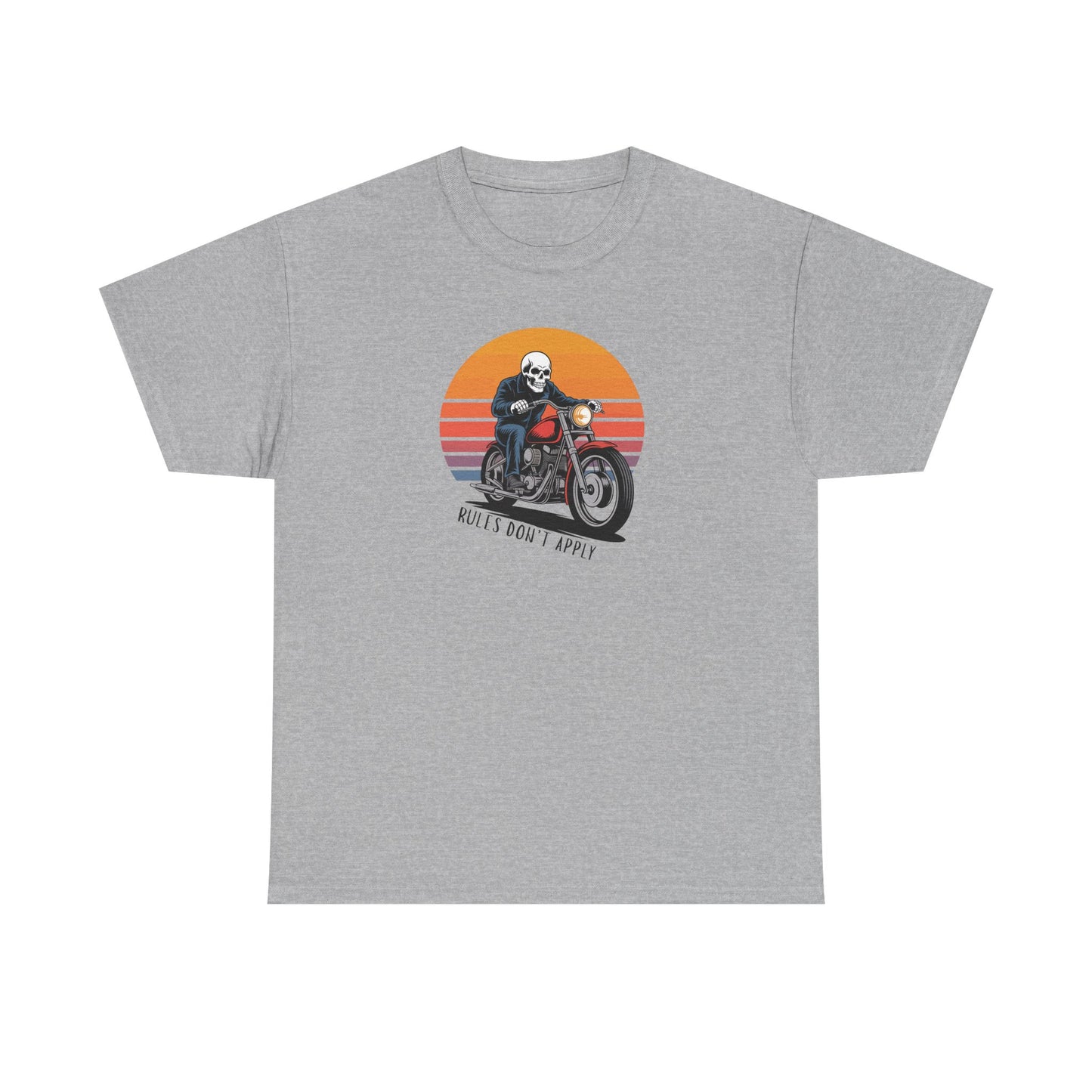 Skeleton Biker T-Shirt – “Rules Don’t Apply” Motorcycle Graphic Tee Vintage Style