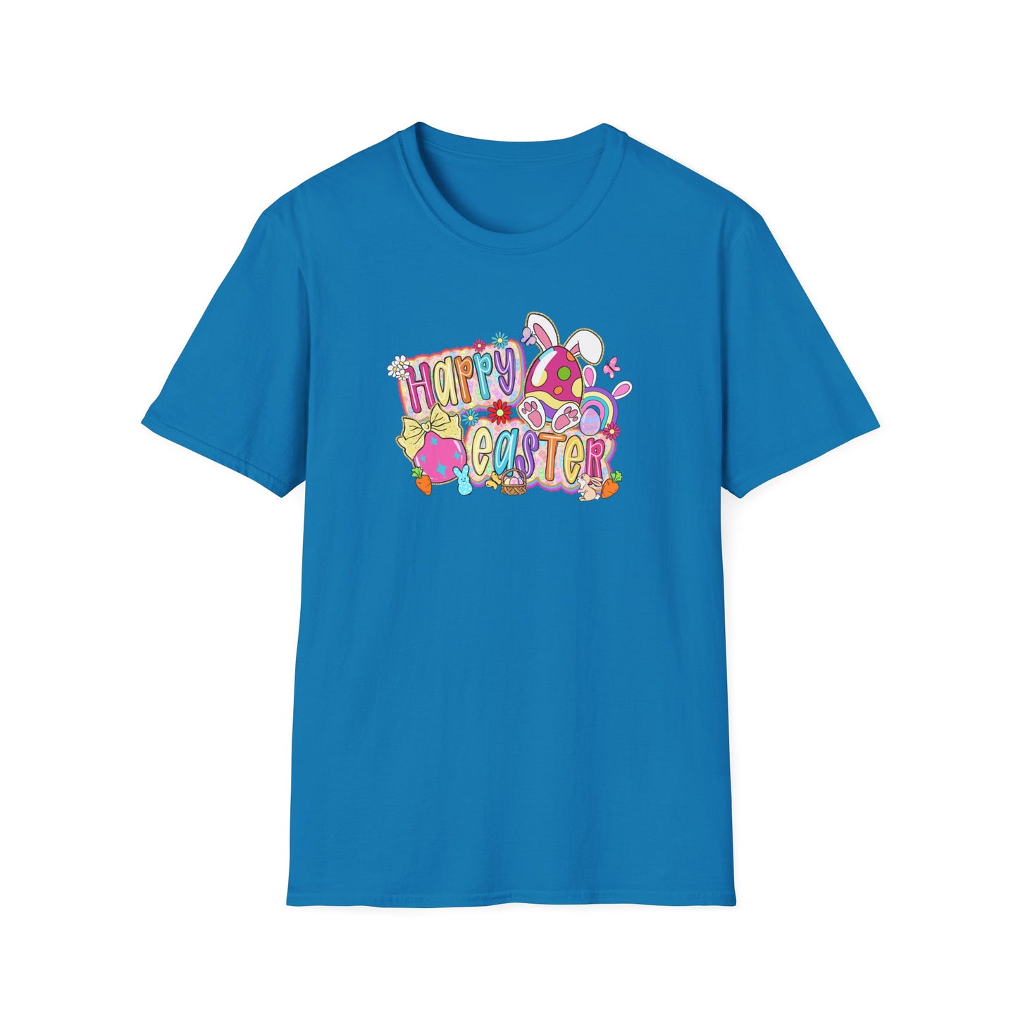 Happy Easter Graphic T-Shirt — Colorful Bunny & Eggs Spring Tee
