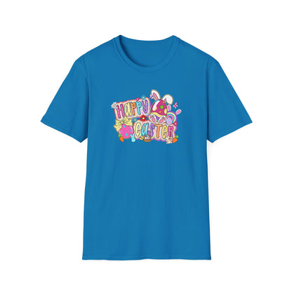 Happy Easter Graphic T-Shirt — Colorful Bunny & Eggs Spring Tee