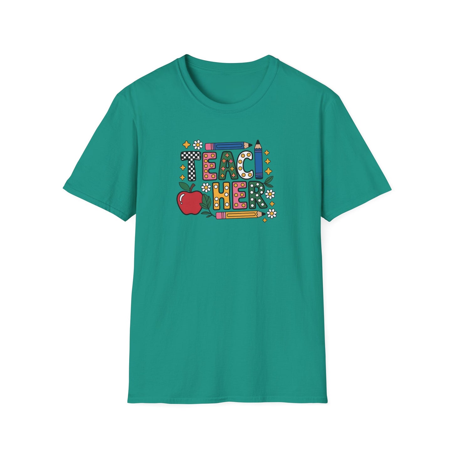 Teacher Graphic T-Shirt — Colorful Apple & Pencil Back-to-School Tee