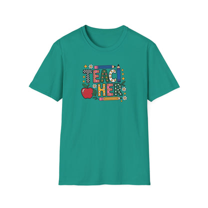 Teacher Graphic T-Shirt — Colorful Apple & Pencil Back-to-School Tee