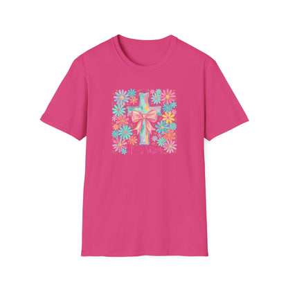He Is Risen Easter Shirt – Christian Floral Cross Tee, Religious Easter Shirt for Women, Faith Based Spring Christian T-Shirt
