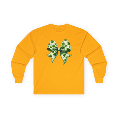 St. Patrick's Shamrock Bow Long Sleeve Tee
