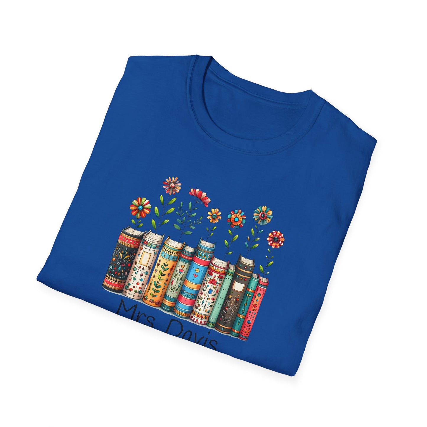 Personalized Floral Book Shirt – Custom Name Book Lover T-Shirt – Teacher & Librarian Gift – Book Stack with Flowers Tee
