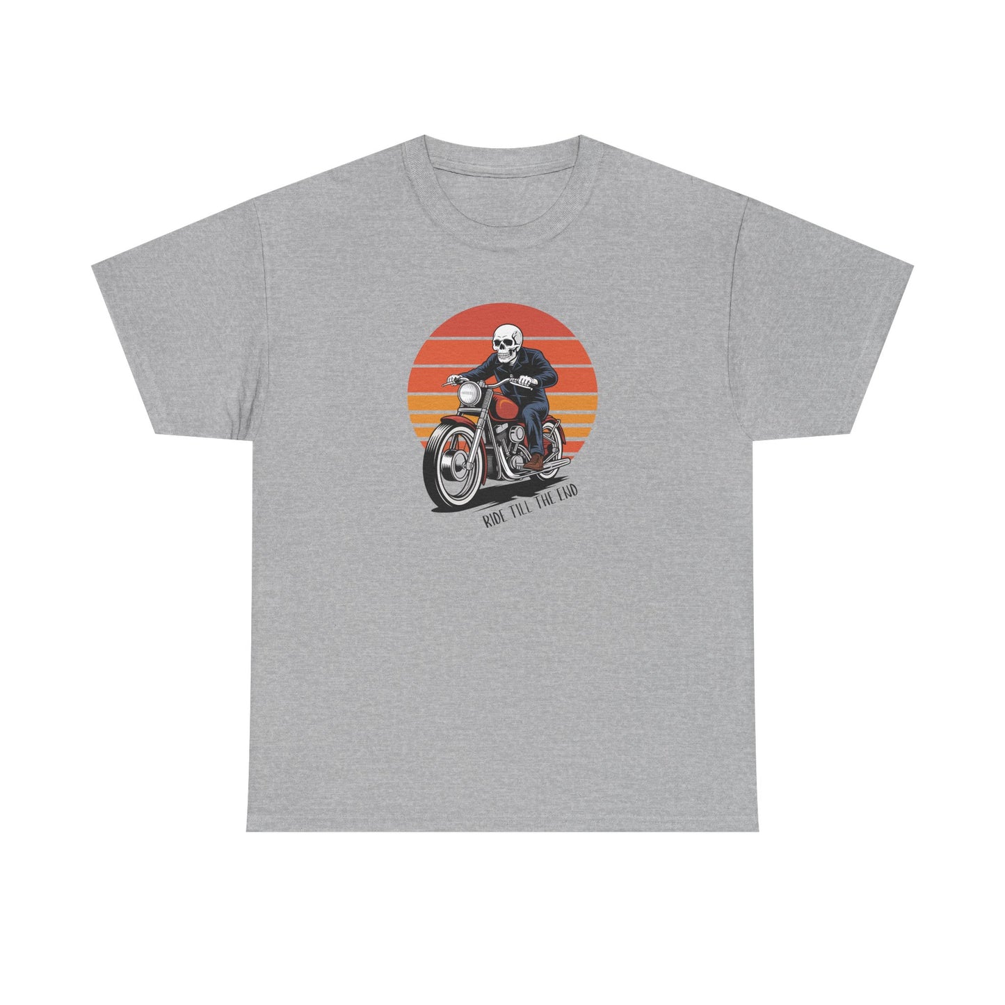 Motorcycle Rider Tee — Retro Sunset Biker Graphic "Ride Fast, Live Free" - Skeleton Biker T-Shirt