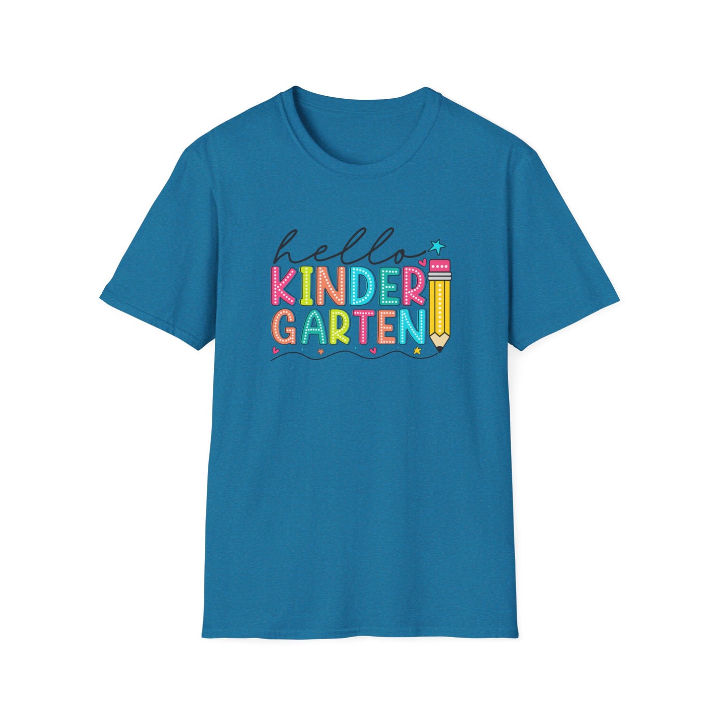 Hello Kindergarten Pencil T-Shirt — Colorful Back-to-School Cute School Spirit Tee