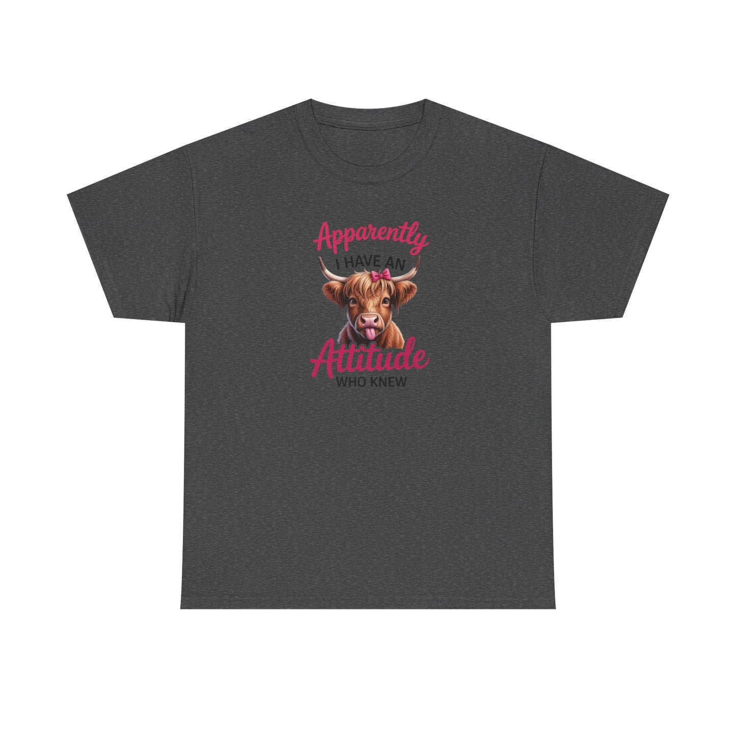 Funny Cow Shirt – “Apparently I Have An Attitude Who Knew” – Cute Highland Cow Tee – Sassy Cowgirl Graphic Shirt