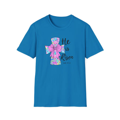Floral Cross Easter Shirt, He Is Risen T-Shirt, Christian Easter Tee, Faith Shirt, Religious Spring Shirt, Cute Bow Cross Shirt