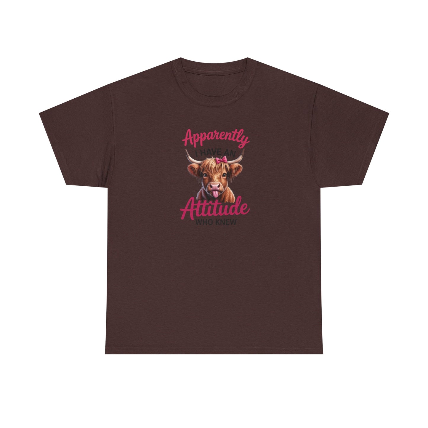 Funny Cow Shirt – “Apparently I Have An Attitude Who Knew” – Cute Highland Cow Tee – Sassy Cowgirl Graphic Shirt