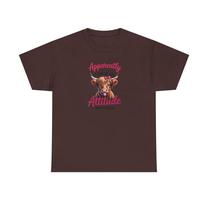 Funny Cow Shirt – “Apparently I Have An Attitude Who Knew” – Cute Highland Cow Tee – Sassy Cowgirl Graphic Shirt