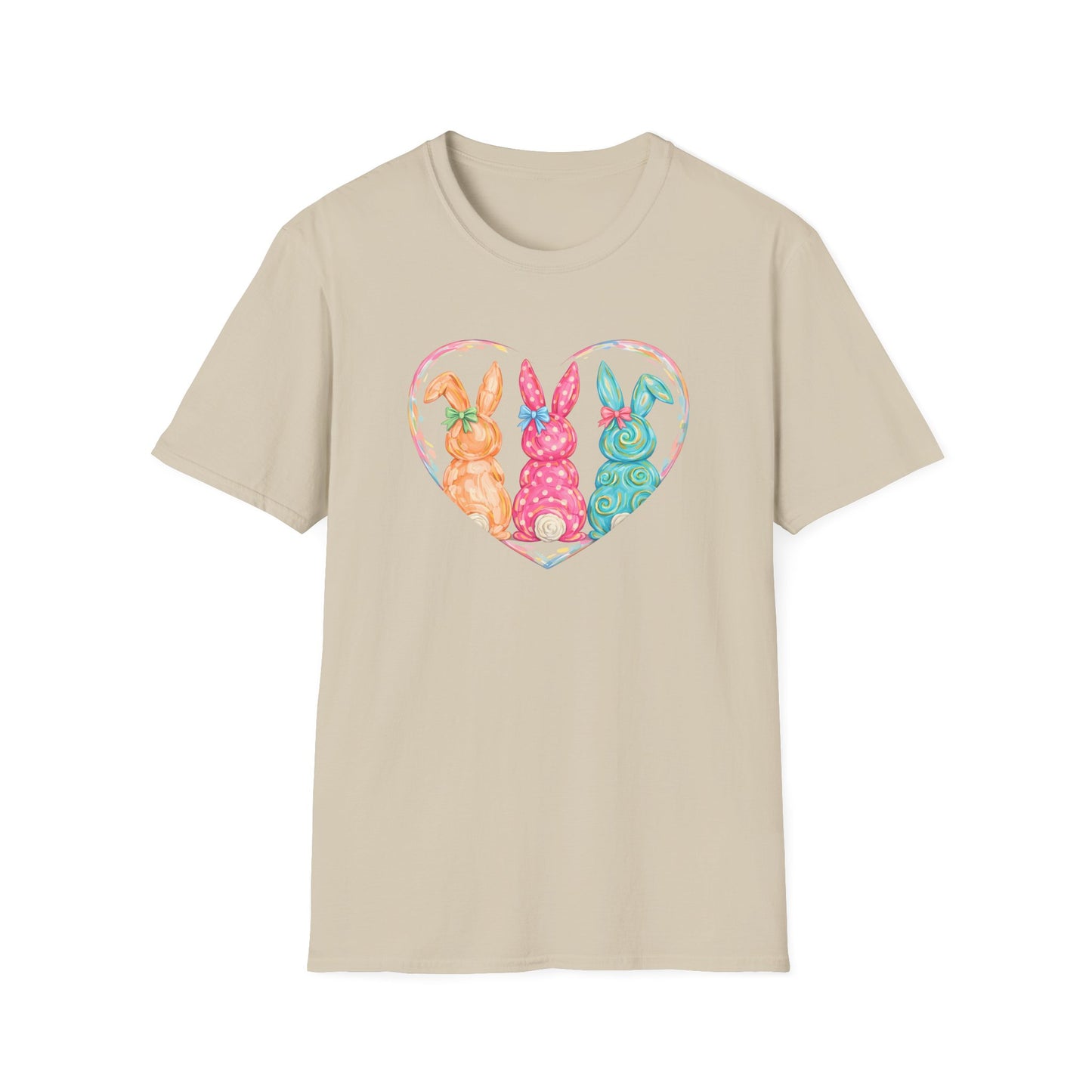 Pastel Easter Bunny Heart Tee – Cute Spring Graphic T-Shirt, Trendy Bunny Lover Shirt, Colorful Easter Outfit Top