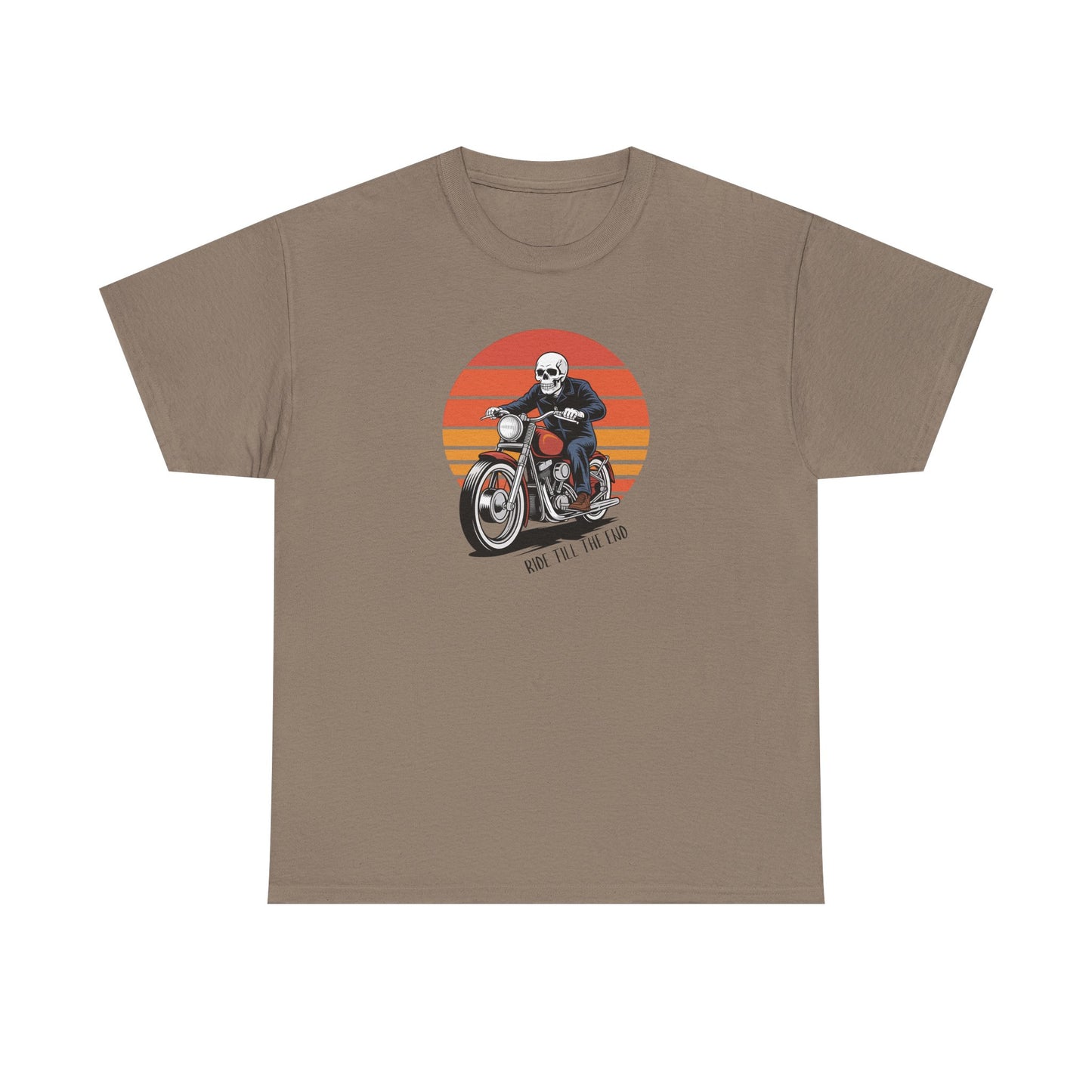 Motorcycle Rider Tee — Retro Sunset Biker Graphic "Ride Fast, Live Free" - Skeleton Biker T-Shirt