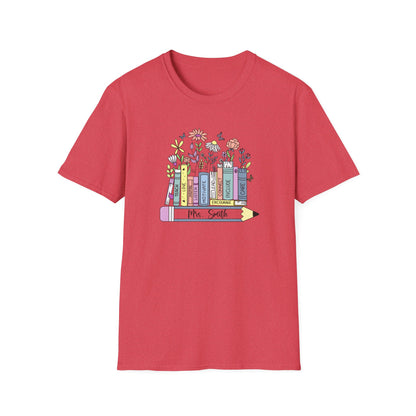 Custom Name Floral Book T-Shirt – Mrs. Custom Pencil Tee